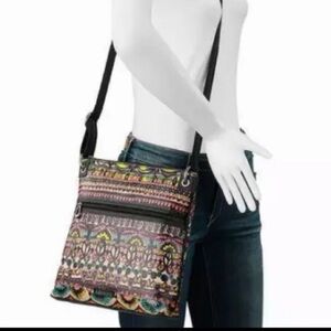 Sakroots Artist Circle Crossbody Shoulder Bag Purse Neon One World Coated Canvas